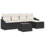 Schwarzes 6-tlg. vidaXL Garten-Sofa-Set aus Poly Rattan mit Kissen. Ideal für Terrasse und Garten.