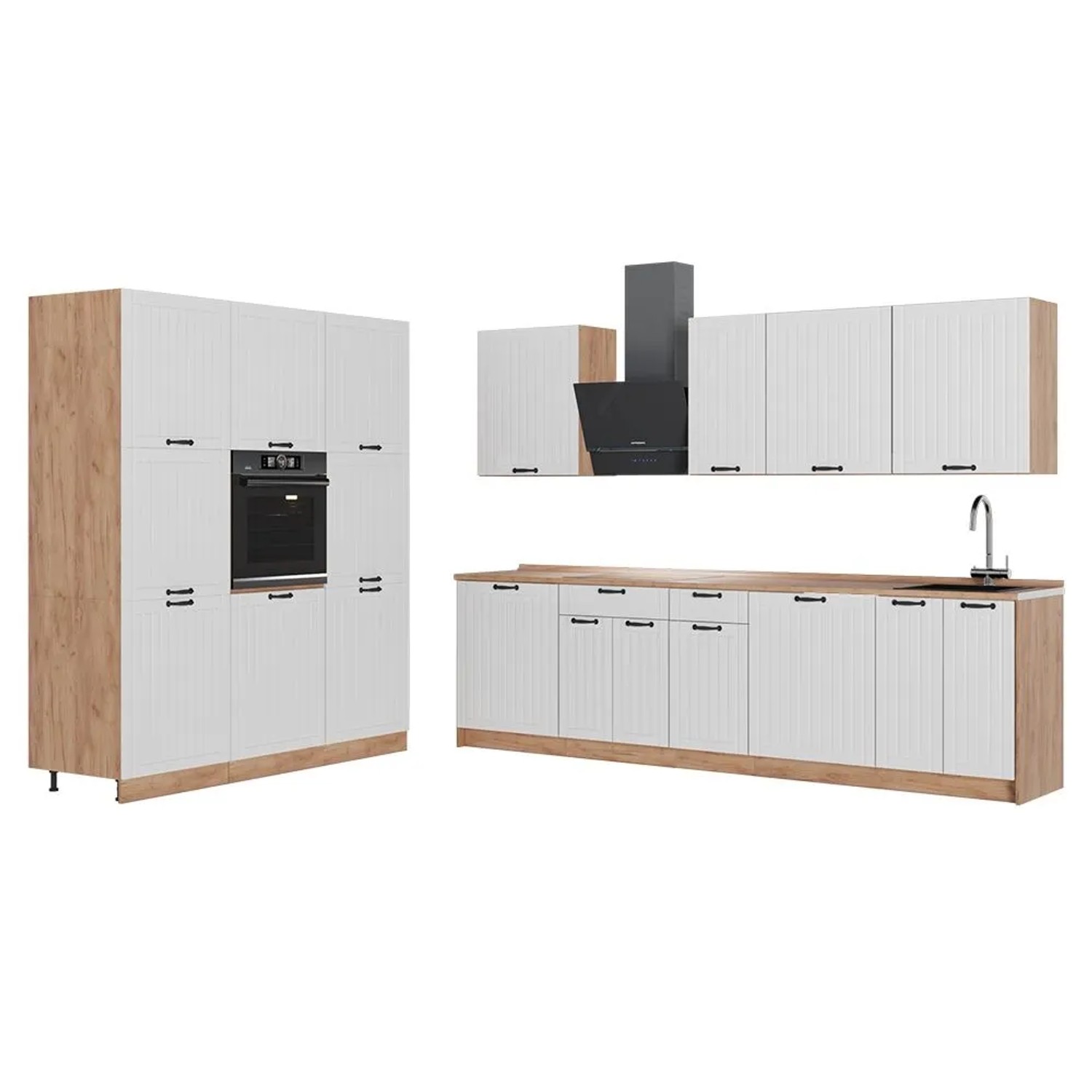 Vicco Küchenzeile Fame-Line Weiß Landhaus/Goldkraft Eiche 460 x 207 ohne Arbeitsplatte Art Nr 63812