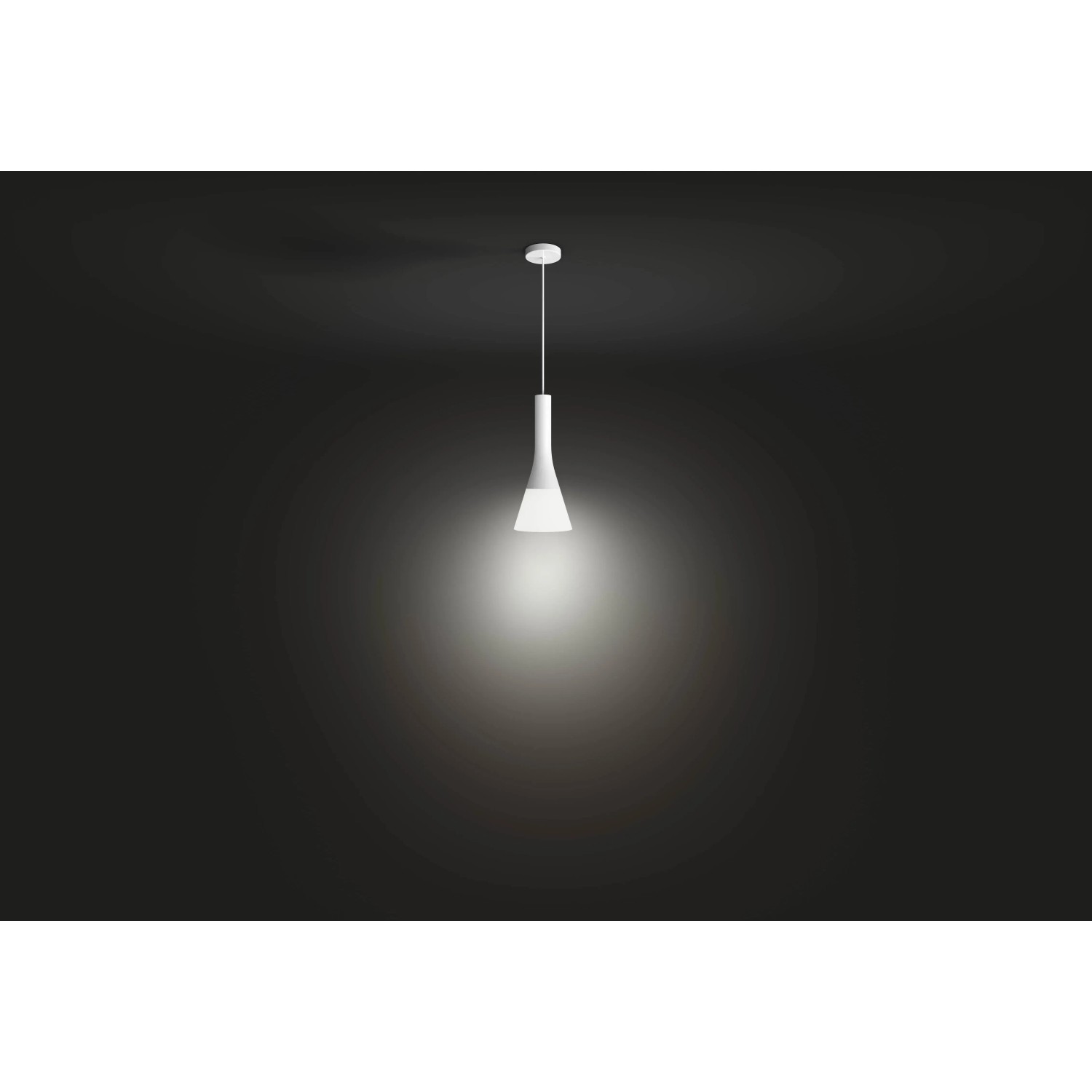 Weiße Philips Hue Pendelleuchte Explore mit Dimmer, warmweiß bis kaltweiß.