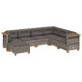 Graue 7-teilige vidaXL Garten-Sofagarnitur aus Polyrattan mit Kissen.