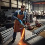 Mann schneidet Metall mit dem Bosch Professional Winkelschleifer GWS 22-230 P. Funken fliegen.