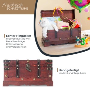 HMF 6400-140 Schatztruhe Schatzkiste Holztruhe Schloss 40 x 19 x 22 cm Frankreich