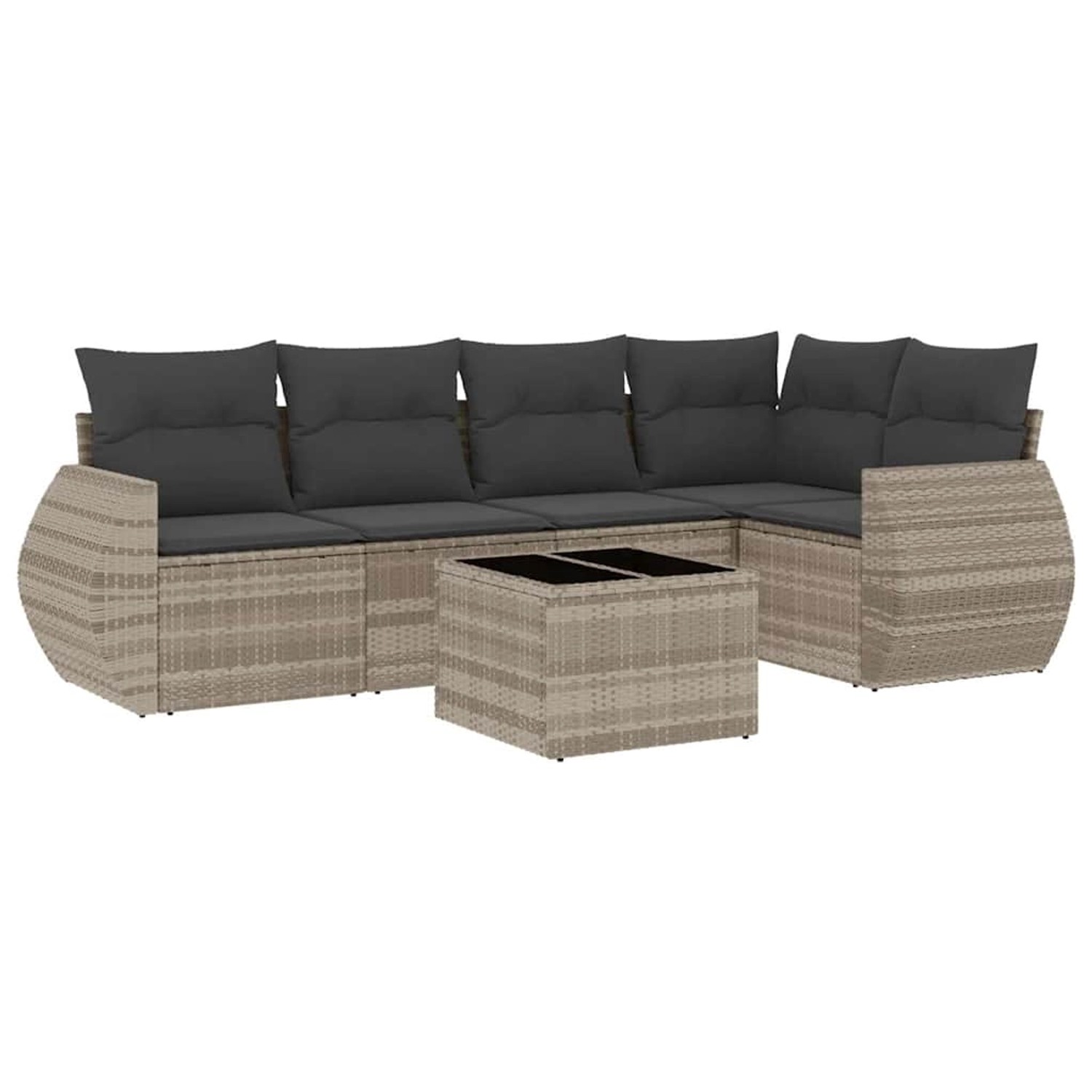 vidaXL 6-Tlg Garten-Sofagarnitur mit Kissen Hellgrau Poly Rattan 3221341