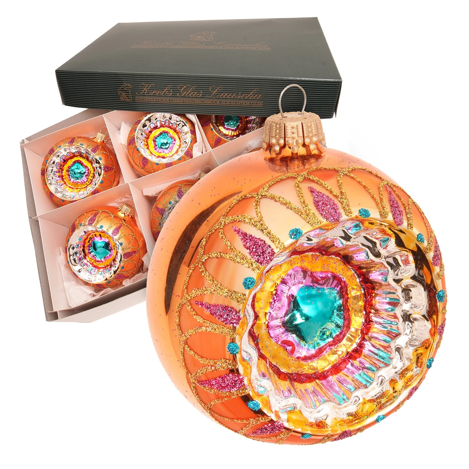Thumbnail - Krebs Glas Lauscha Weihnachtskugeln Reflex Marrakesch Orange 8cm