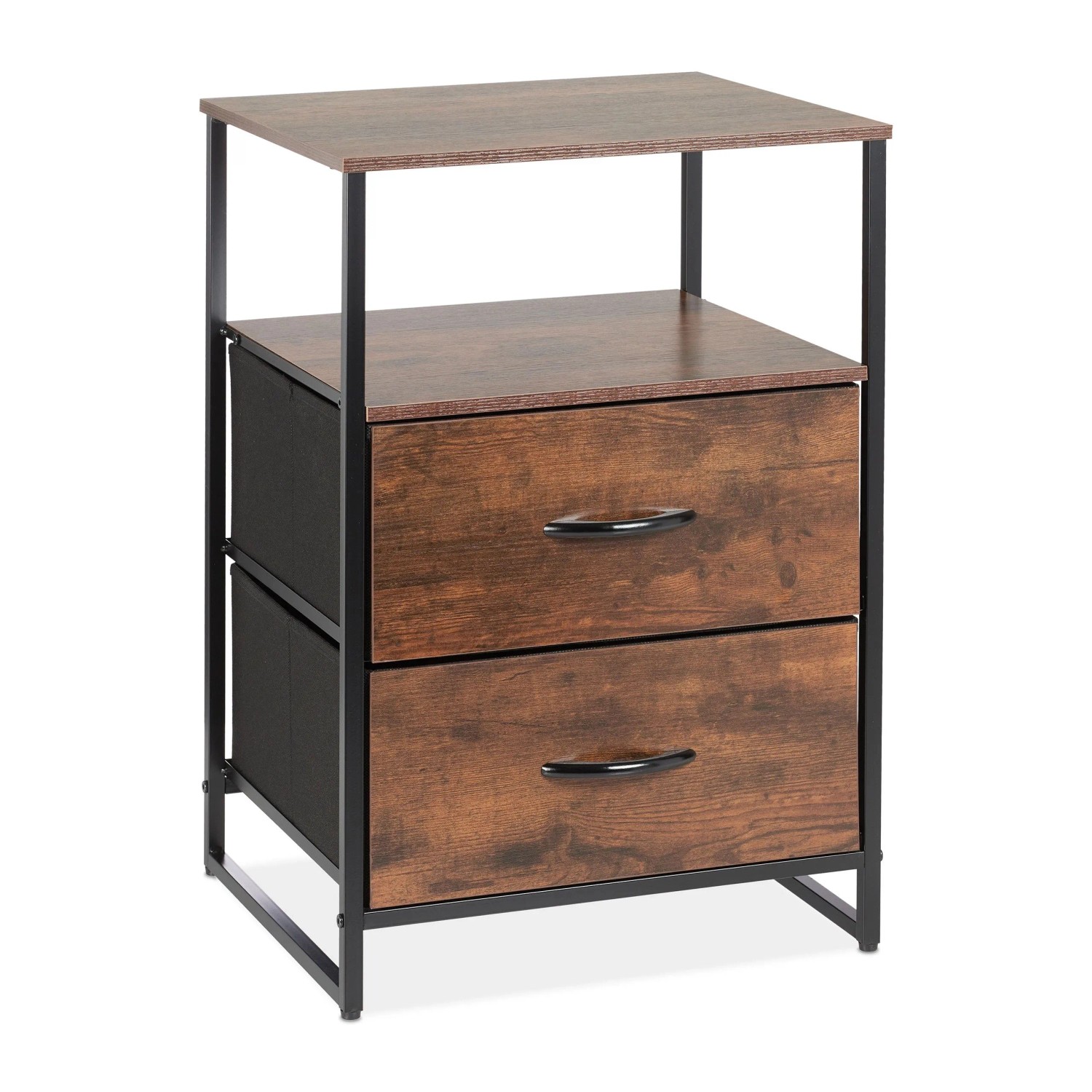 Relaxdays Nachttisch Metall MDF Schwarz Braun mit 2 Schubladen 70 cm x 45 cm x 40 cm 7 kg