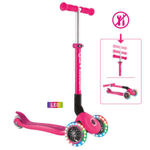 Globber Junior Foldable Lights Tretroller 120/80 mm ABEC 9 3-Rädrig LED-Leuchtrollen Fuchsia Pink