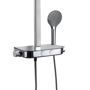 Kronenbach Duschsystem Aufputz mit Thermostat, Smart Push und Glasablage in Chrom.