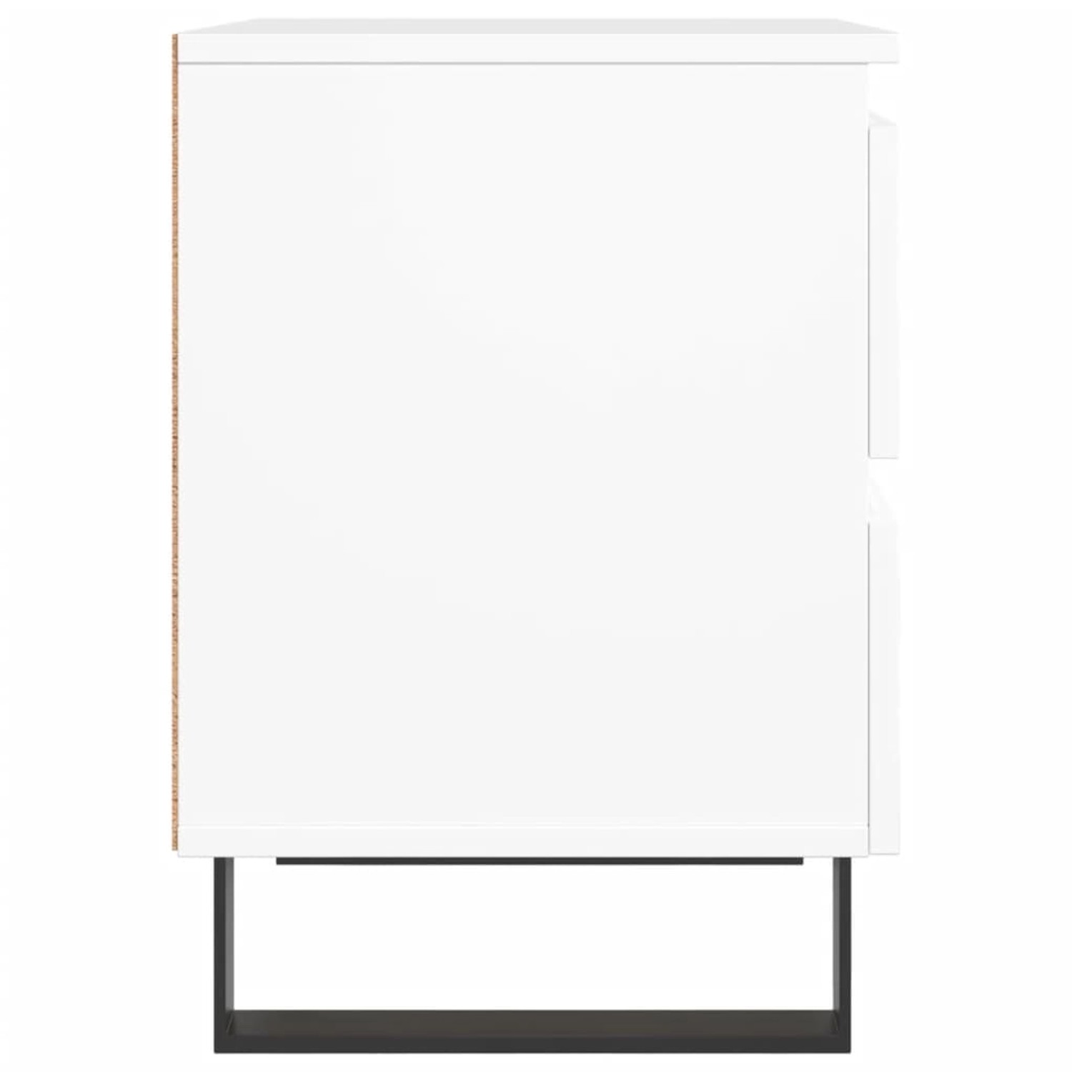 Weißer Nachttisch (2er-Set) mit 2 Schubladen und schwarzem Metallgestell.