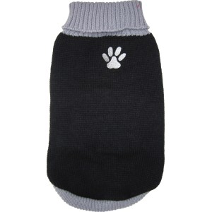 Schwarzer Heim Hundepullover Arktis Gr. 30 mit Pfoten-Motiv und grauem Rollkragen.