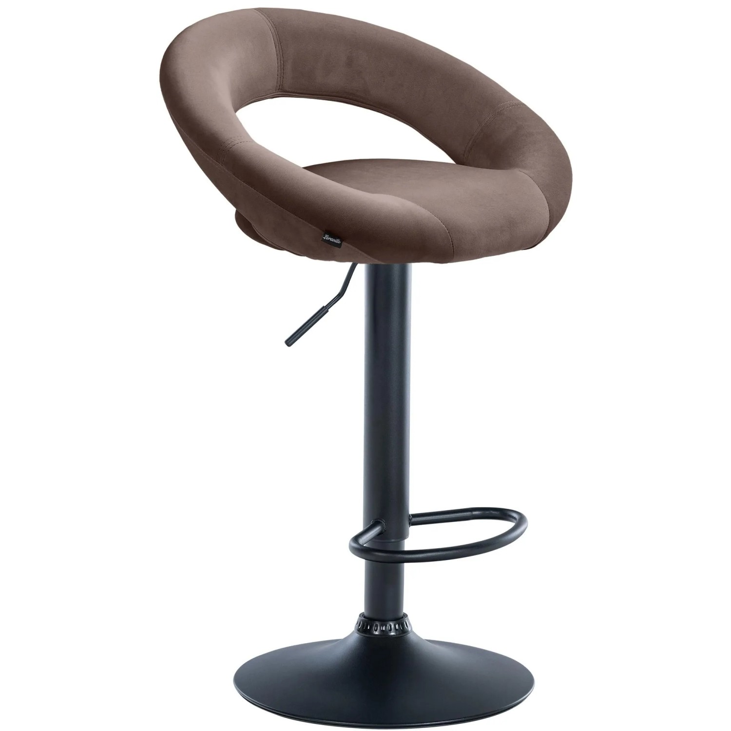 DELUKE Barhocker MEKIM Samt Braun 53x47x80cm Schwarz Barstuhl Höhenverstellbar Mit Lehne Drehbar Tresenhocker Tresenstuhl