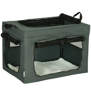 Graue PawHut Hundetasche mit Meshfenstern und weichem Kissen. Faltbare Transportbox für Hunde & Katzen.