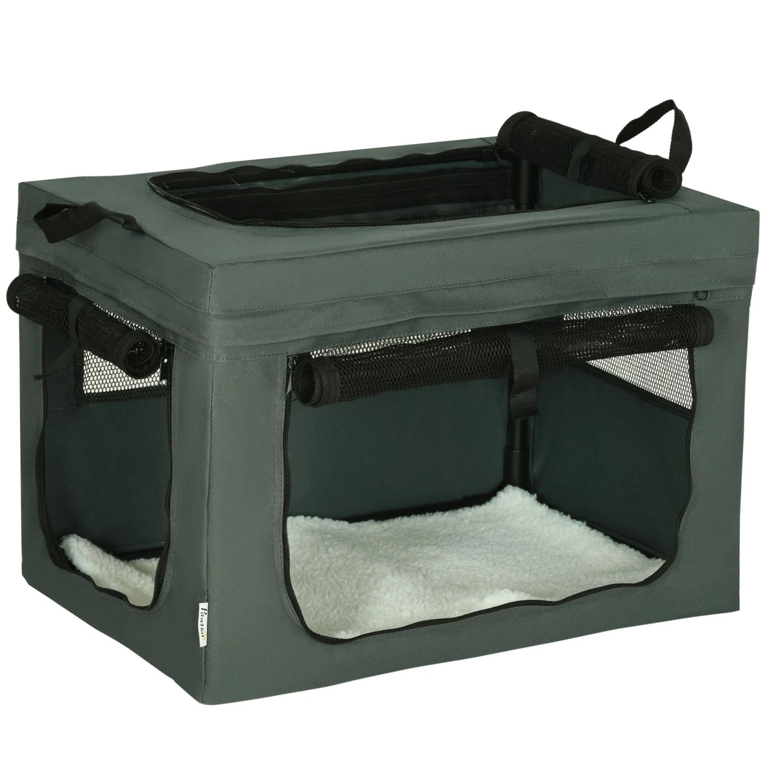 PawHut Tiertransportbox Haustierbox mit Meshfenster bis 4 kg, Grau 60 x 42 x 42 cm