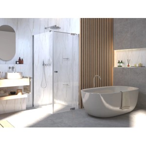 Eckdusche Brava Frame mit Drehtür, Chrom, 90x90x200 cm, teilgerahmt mit Klarglas.