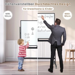 Costway, doppelseitiges, mobiles Whiteboard, höhenverstellbar, mit Kind und Erwachsenem.