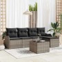 Graues 6-tlg. vidaXL Garten-Sofa-Set mit Kissen aus Poly Rattan. Inkl. Sofa, Tisch und Fußstützen.