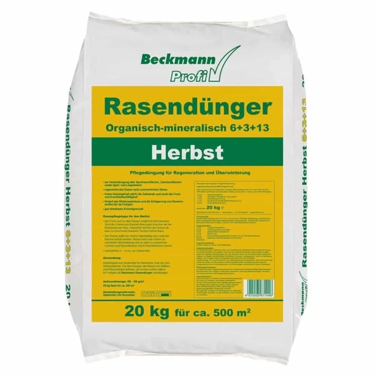 Beckmann&Brehm Rasendünger Herbst NPK-6+3+13 20 kg für 500 m²