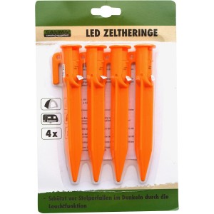 Calima LED Zeltheringe, 4er Set, orange. Zubehör für Camping und Trekking.