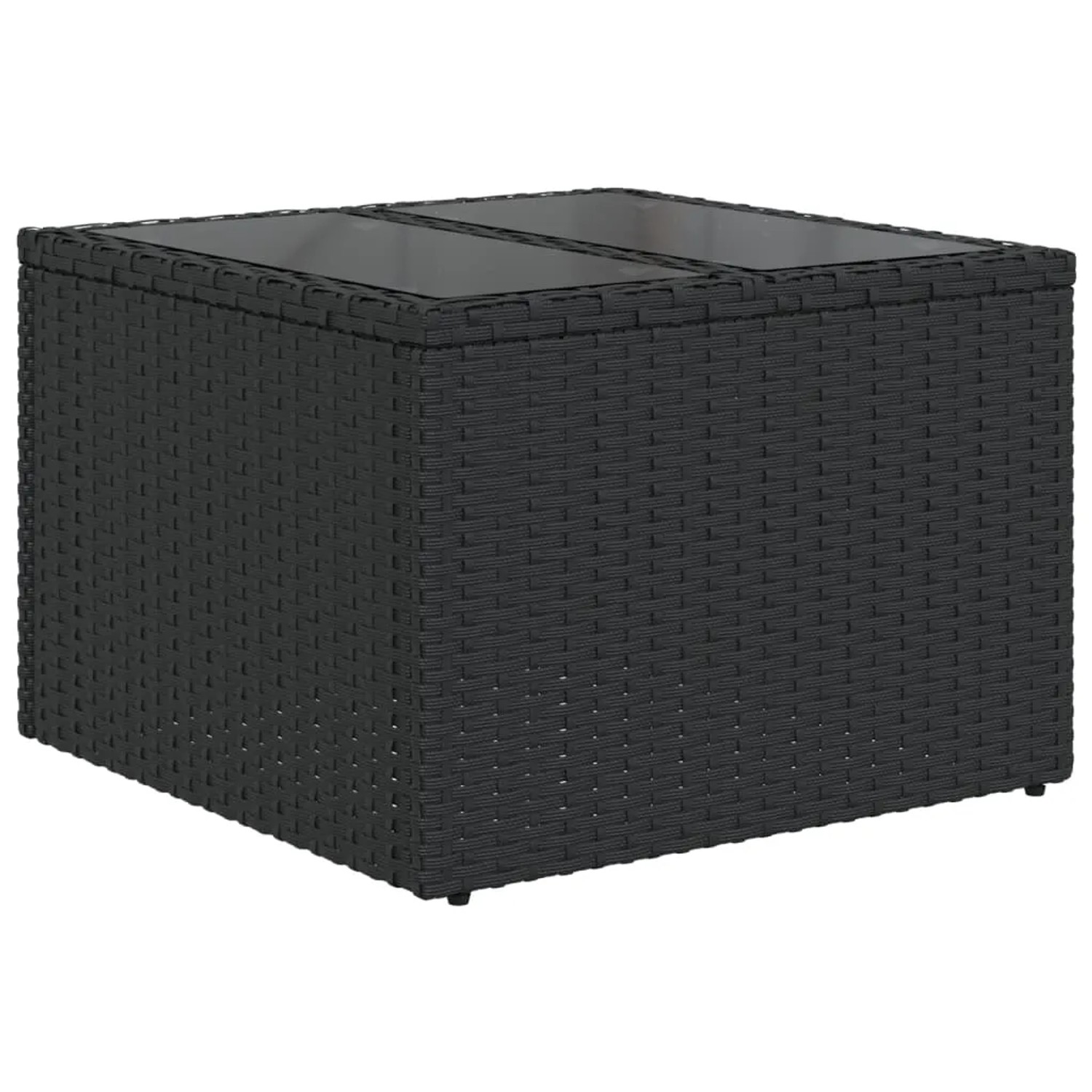 Schwarzer vidaXL Gartentisch aus Rattan mit Glasplatte, Teil der 11-tlg. Sofagarnitur.