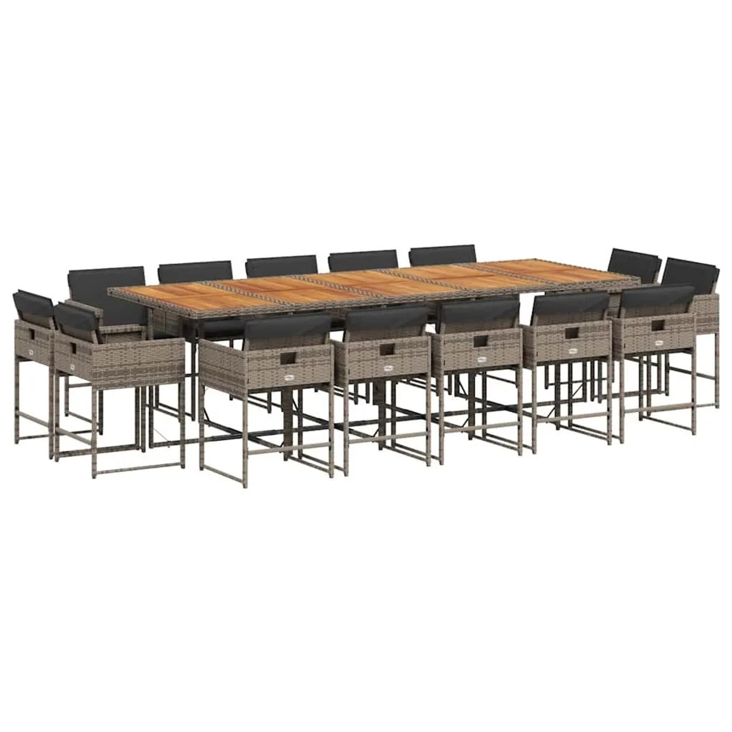 vidaXL 15-Tlg Garten-Essgruppe mit Kissen Grau Poly Rattan 3211418