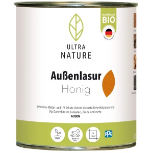 Ultra Nature BIO Außenlasur Honig, 0,75l Dose für Holzschutz im Außenbereich.
