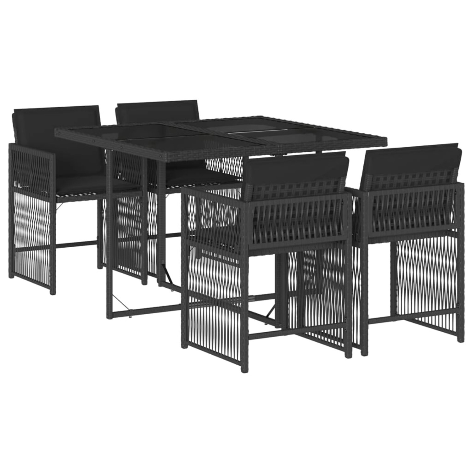 vidaXL 5-tlg Garten-Essgruppe mit Kissen Schwarz Poly Rattan Modell 165