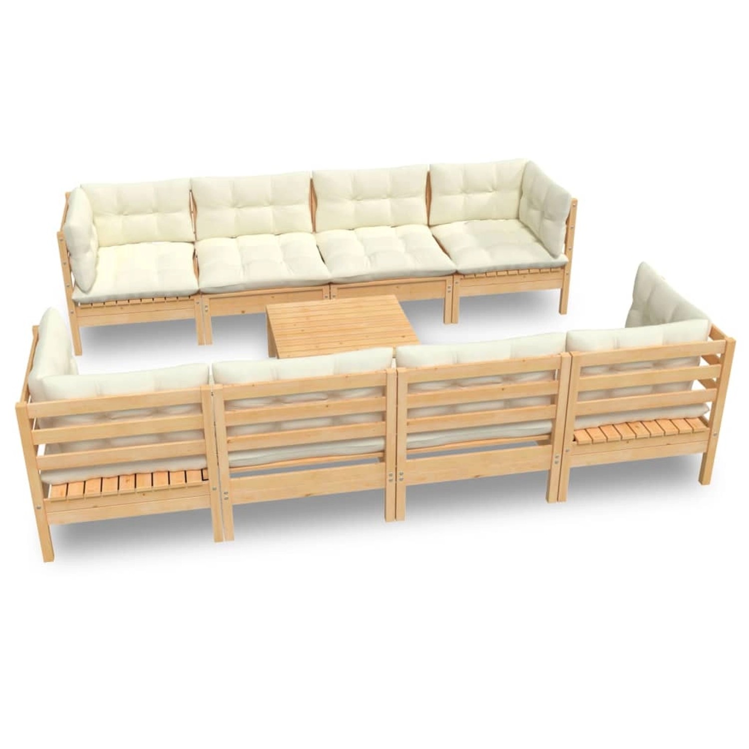 vidaXL 9-tlg Garten-Lounge-Set mit Creme Kissen Massivholz Kiefer Modell 2 günstig online kaufen