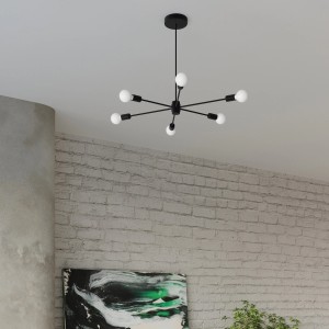 Schwarzer Sollux Lighting Kronleuchter Lango 6 mit sechs Leuchten im modernen Stil.
