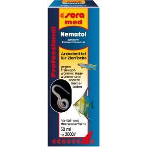 Sera Nematol Aquarium-Heilmittel, 50ml Flasche zur Behandlung von Fadenwürmern bei Zierfischen.