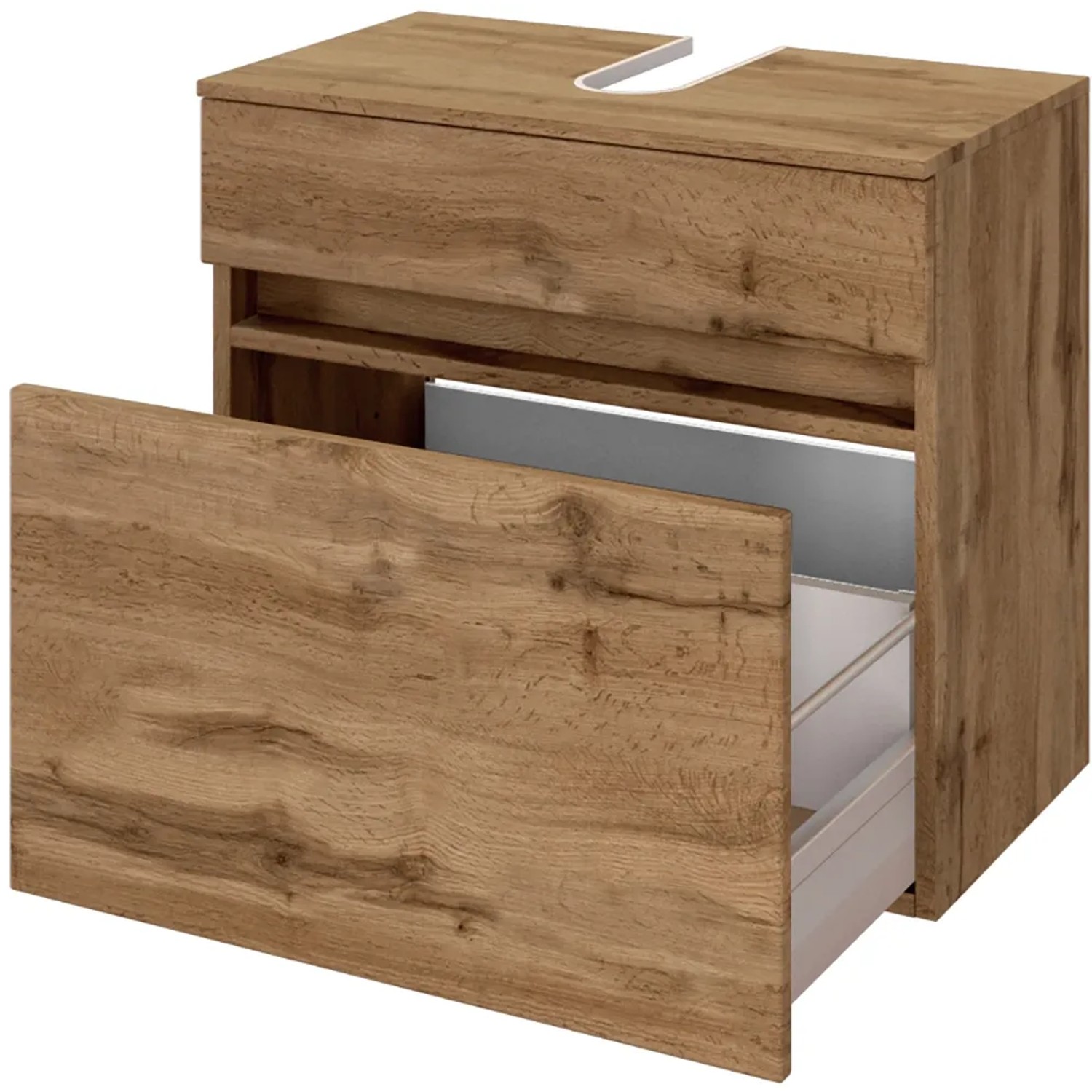 Held Möbel Unterbecken-Set Verona, 60 cm, Wotaneiche mit Auszug und offenem Fach.
