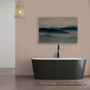 Bricoflor Leinwandbild Landschaft im Nebel, petrol, 120x80 cm, als Wanddeko für Bad und Schlafzimmer.