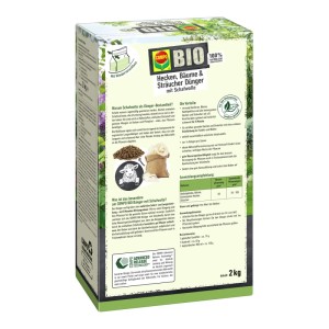 Compo Bio Gehölz Langzeit-Dünger 2 kg, grüne Packung mit Schafwolle für Hecken, Bäume und Sträucher.