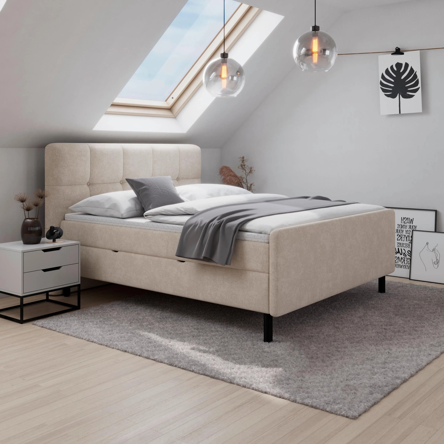 Bessagi Home Boxbett Marbella Beige ca. 180x200 cm mit Topper