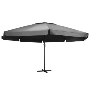 Anthrazitfarbener furnicato Sonnenschirm mit Aluminiummast, 600 cm Durchmesser. Balkonschirm für Garten und Terrasse.
