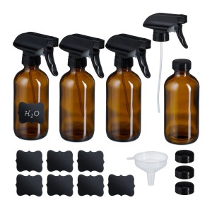 Relaxdays Sprühflasche Glas Braun UV Schutz Verstellbar 250 ml 4er Set