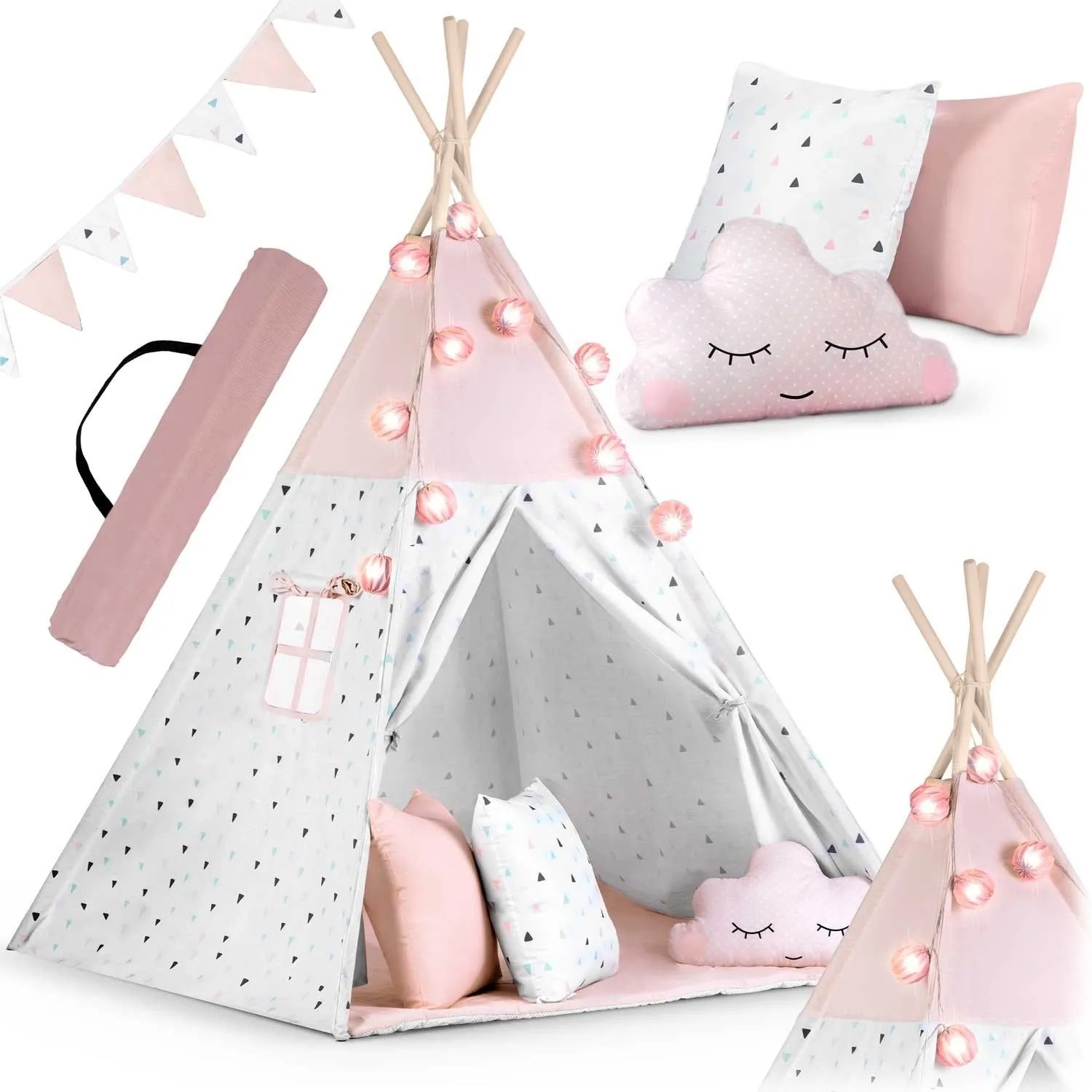 Nukido Tipi Zelt Für Kinder Mit Girlande Und Lichterkette Rosa
