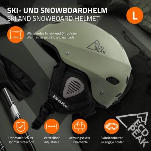 ECD Germany Skihelm für Herren und Damen Snowboardhelm Robust Grün L 58-61 cm mit Belüftungssystem und Skibrillenhalter
