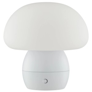 Weiße LED-Tischleuchte Dupos, 22cm, in eleganter Pilzform, kabellos aufladbar und 3-stufig dimmbar.