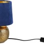 Goldene Reality Tischleuchte Sophia mit blauem Samtschirm, 26x16x16 cm.