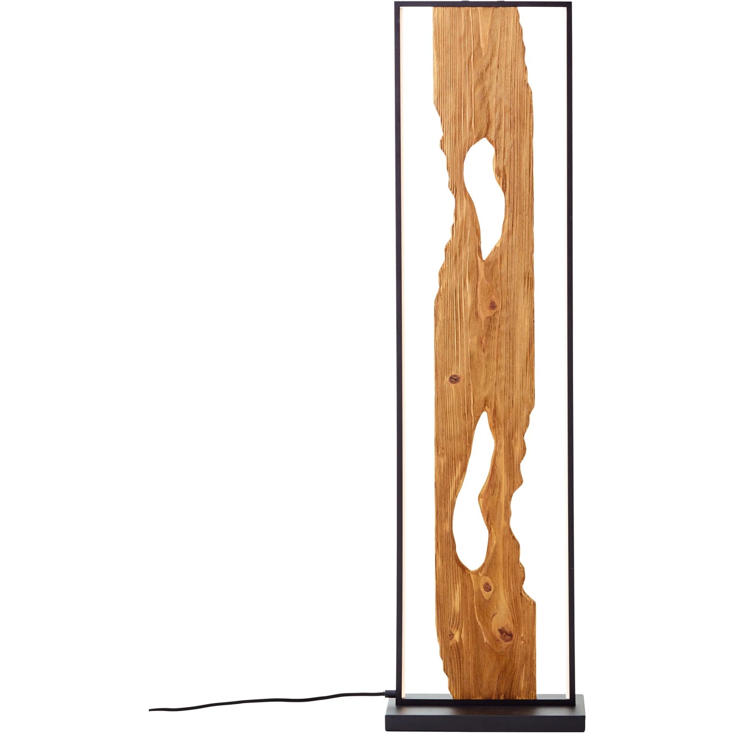 Moderne LED-Stehlampe Chaumont, 120 cm, in Schwarz und Holzoptik für stimmungsvolle Beleuchtung.