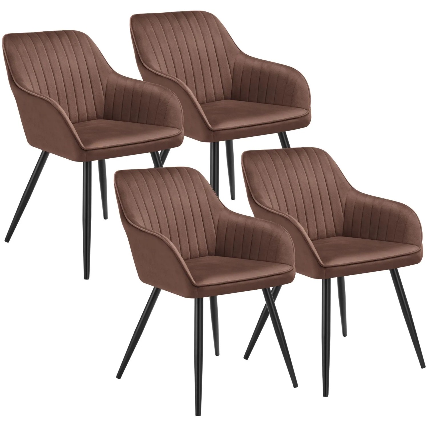 Tectake Esszimmerstuhl Marilyn Gepolstert  In Samtoptik  Gesteppt Durchgehende Lehne 4Er Set 62 x 58 x 82 cm Braun Schwarz