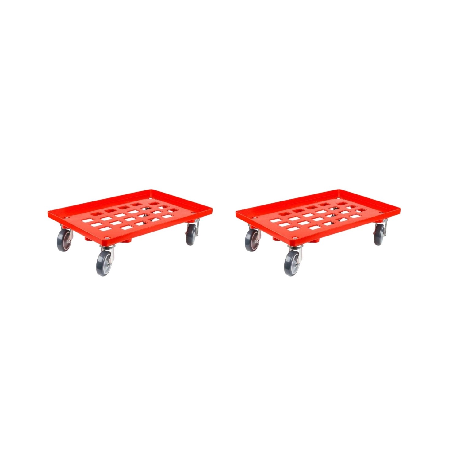 PROREGAL SparSet 2x Transportroller für Euroboxen 60 x 40 cm mit Gummiräder Rot Gitter/Rasterdeck 4 Lenkrollen Traglast 