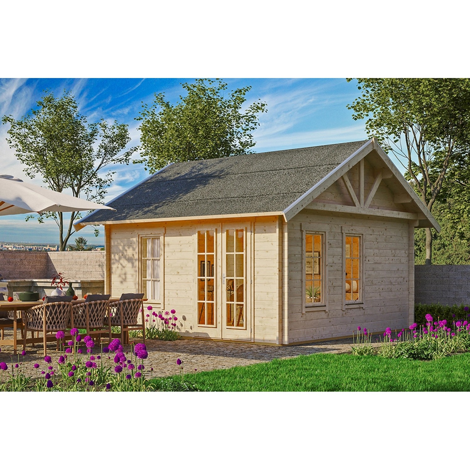 Skan Holz-Gartenhaus Toronto 1 mit Dachschalung B x T 420 cm x 420 cm