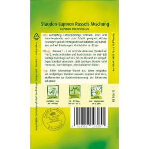 Packung Stauden-Lupine 'Russels Mischung', Blumensamen für farbenprächtige Beete und Rabatten.