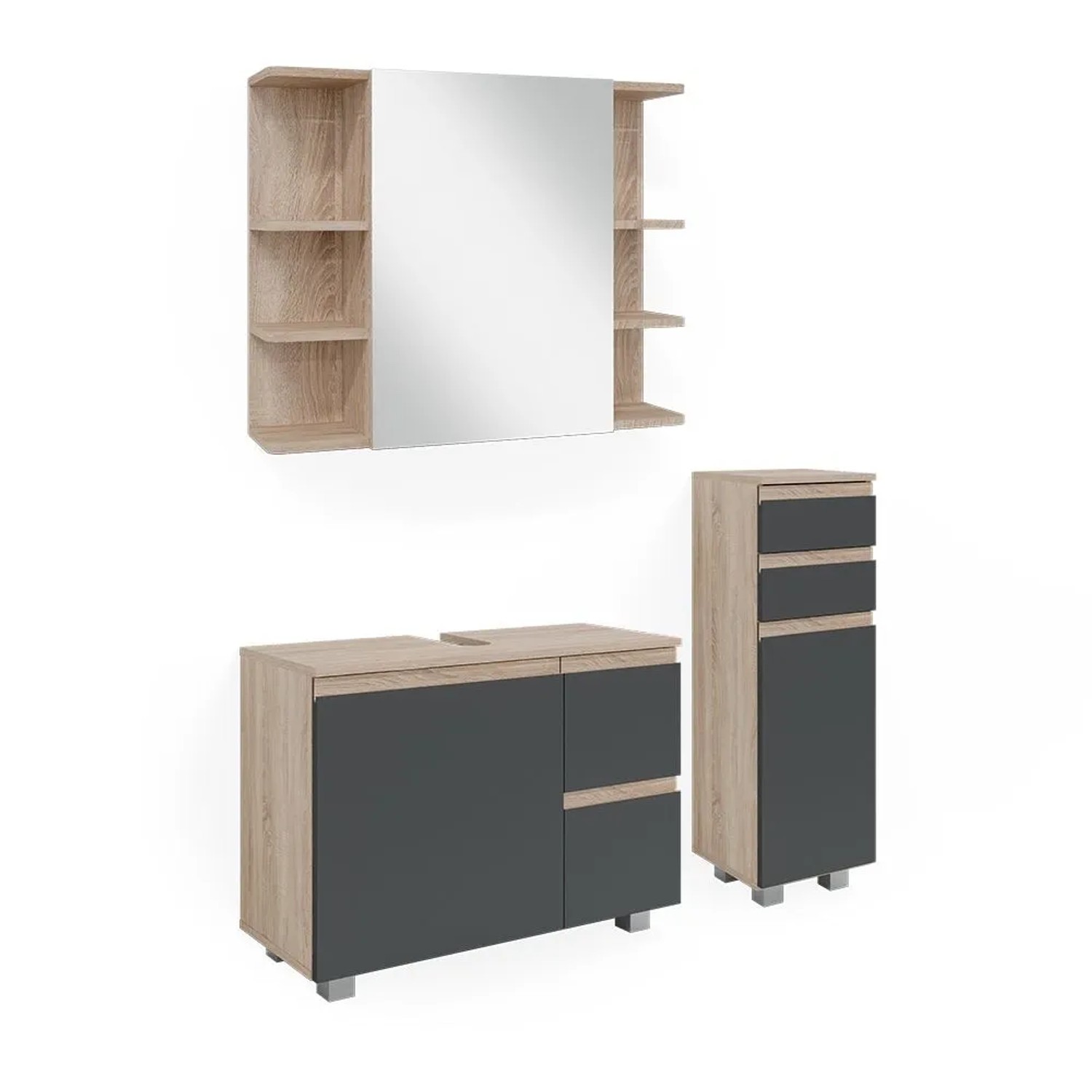 Vicco Badmöbel-Set J-Shape Sonoma 80 x 61 3-teilig