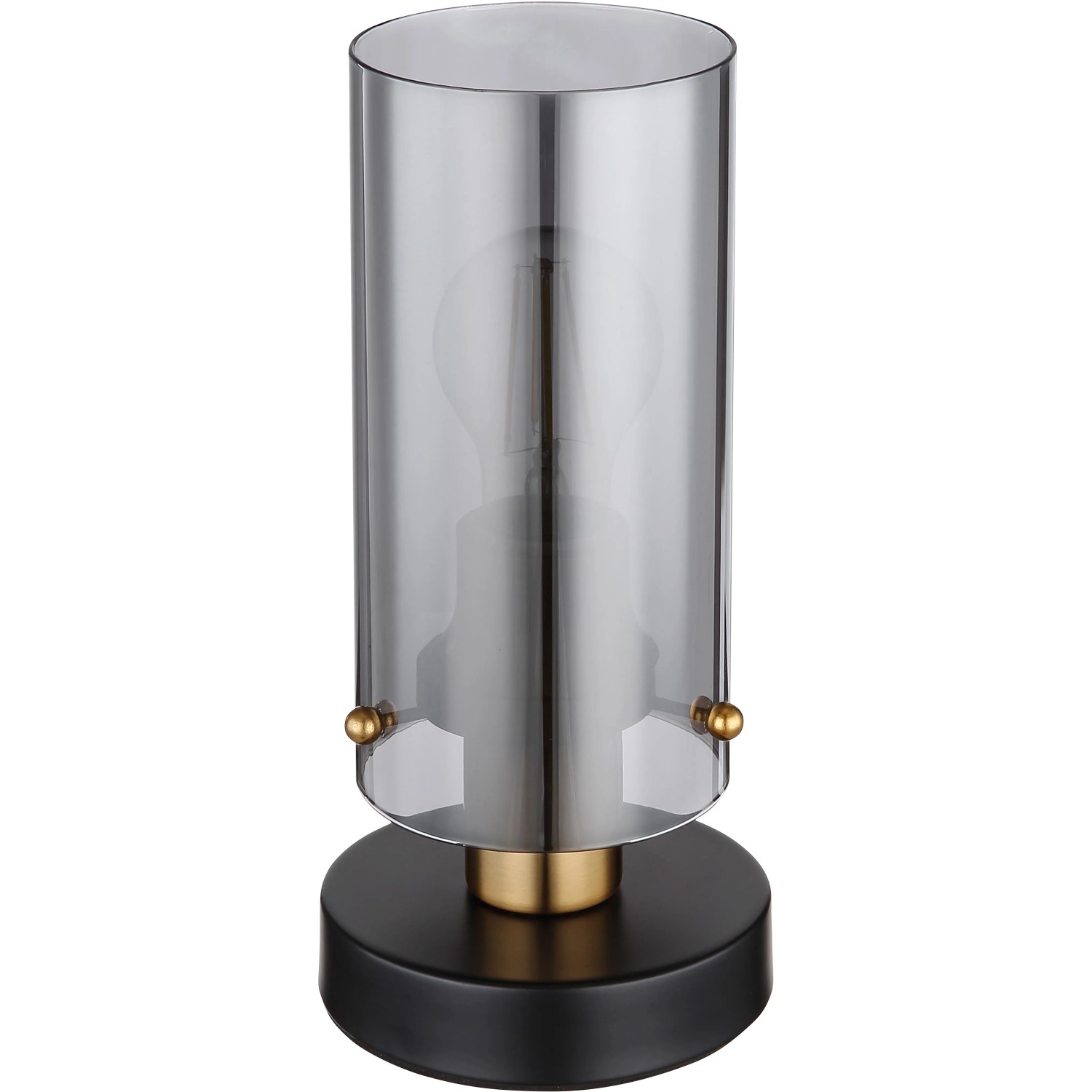 Globo Design-Tischlampe Fanni, schwarz-matt mit Rauchglas-Schirm, 26cm hoch.