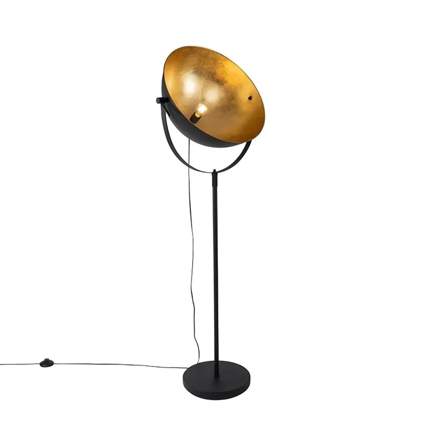 QAZQA Industrie Stehlampe Schwarz 50 cm mit Gold Verstellbar Magnax
