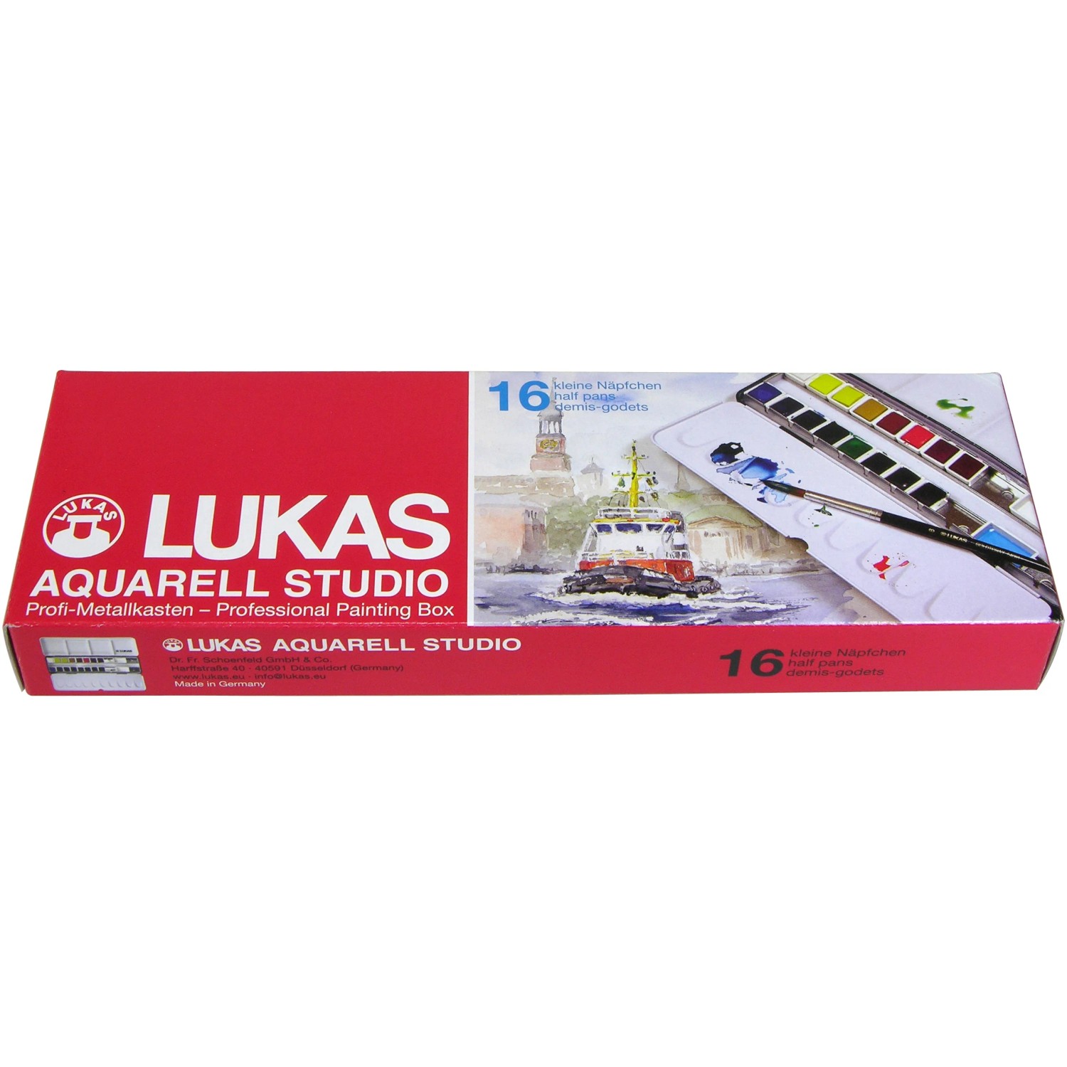 Lukas Aquarell Studio Aquarellfarben-Set 16 x 1/2-Näpfchen und Pinsel