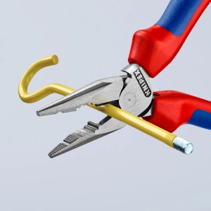 Knipex Spitz-Kombizange 145 mm verchromt schneidet gelben Draht.