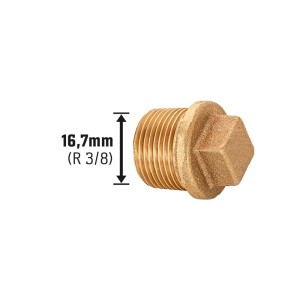 Gewinde-Stopfen aus Rotguss, 16,7 mm (R 3/8) zum Verschließen von Gewindefittings.