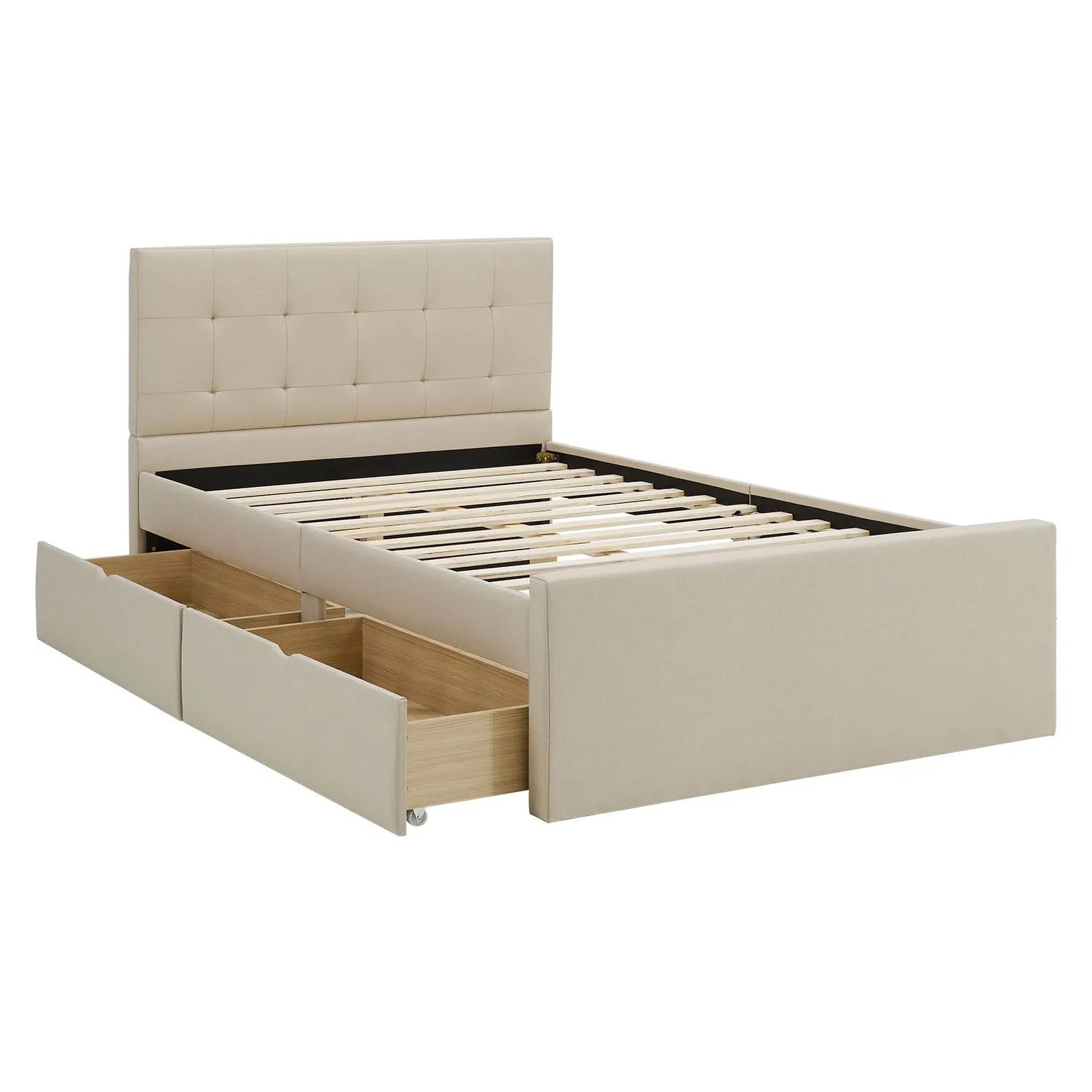 Homestyle4u Doppelbett 140x200 Polsterbett in Beige 3358